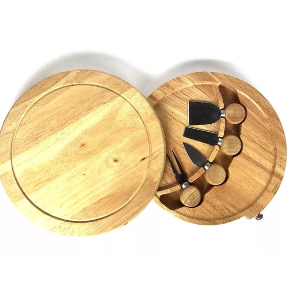 Charcuterie board Grazing Wood Set utensils 10 in round - Picture 1 of 8